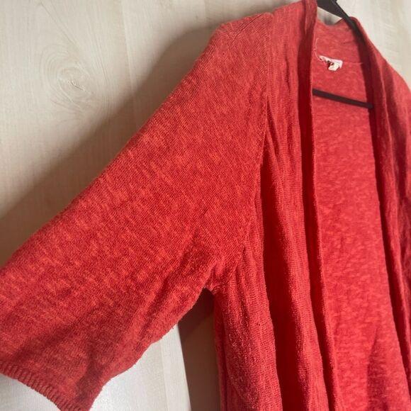 Eileen Fisher Red Linen Blend Open Front Cardigan 3/4 Sleeve Casual Medium - Picture 4 of 14